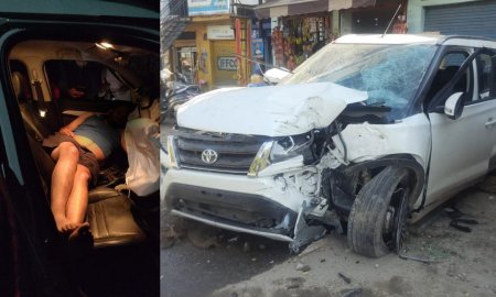 अनियंत्रित होकर दुकान में जा घुसी तेज रफ्तार कार , चालक घायल