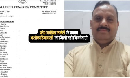 प्रदेश कांग्रेस कमेटी के प्रवक्ता अशोक हिमाचली को मिली बड़ी जिम्मेवारी 