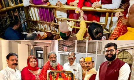 एंटी टेरोरिस्ट फ्रंट इंडिया व विश्व हिन्दू तख्त प्रमुख वीरेश शांडिल्य ने मां ज्वाला जी में नवाया शीश