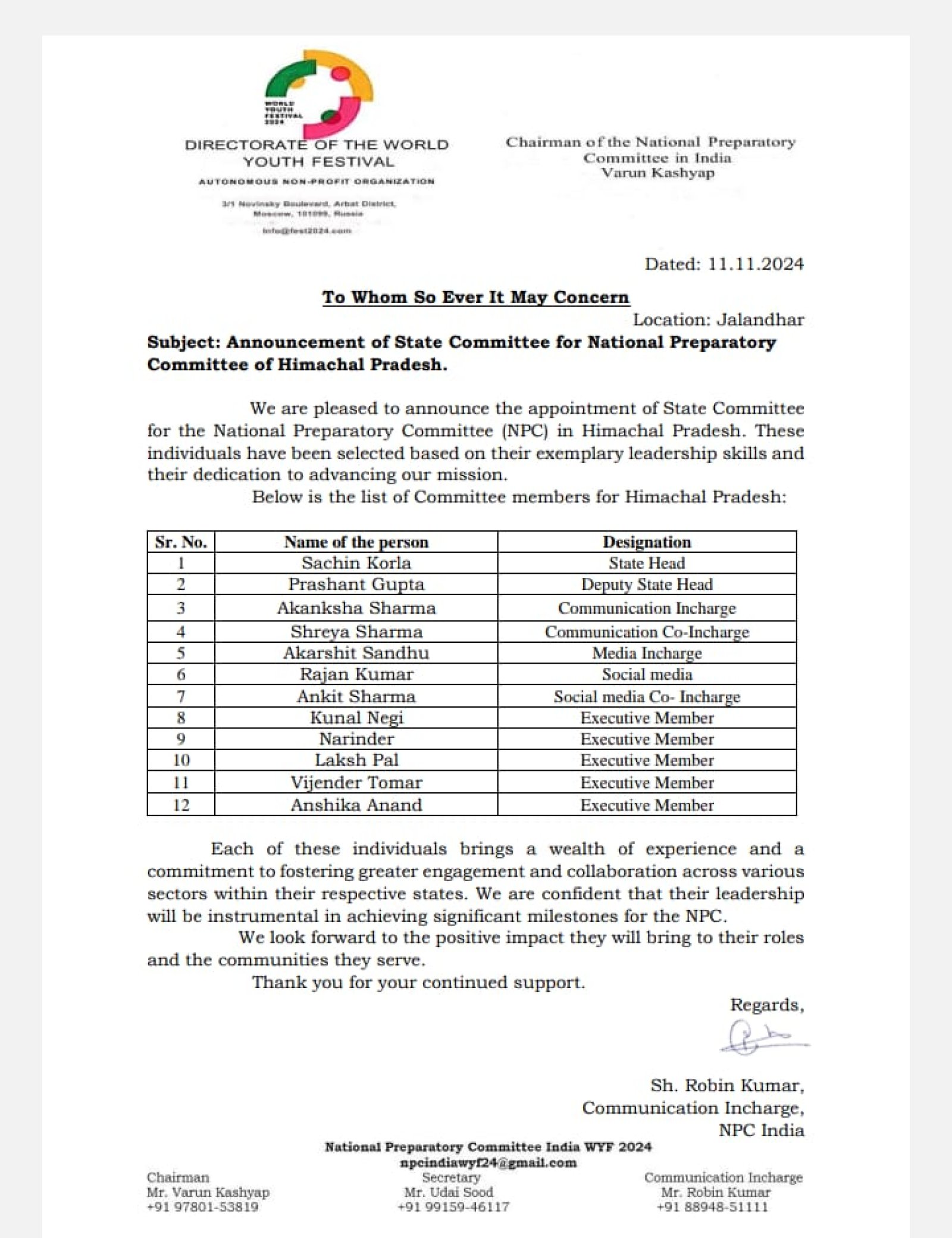फतेहपुर के नरेंद्र सिंह बने वर्ल्ड यूथ फेस्टिवल के एनपीसी कार्यकारिणी सदस्य