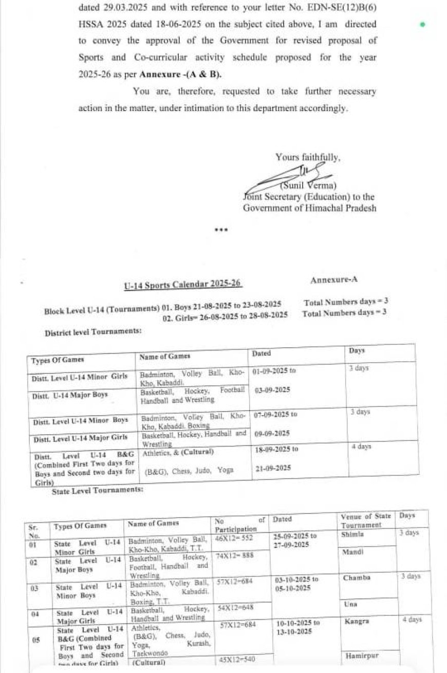 शिक्षा विभाग ने जारी किया अंडर 14 और 19 टूर्नामेंट का नया शेड्यूल